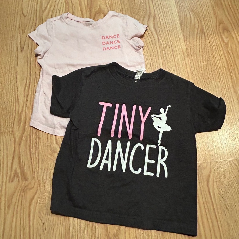 Old Navy Girls Tiny Dancer Ballerina Graphic T-Shirt Bundle‎ Pink Gray Size 4T